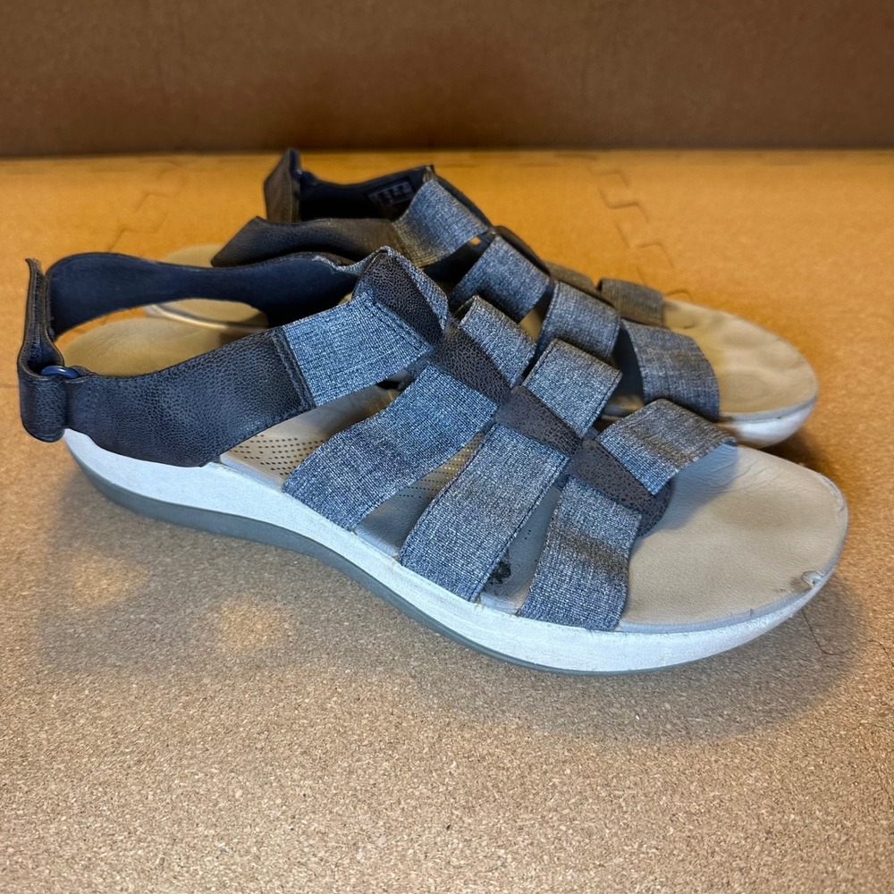 Clarks Cloudsteppers Arla‎ Glison Grey Black Multi Strap Sandals Womens 10 M